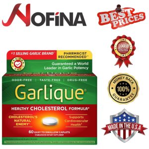 Garlique Garlic Extract Supplement, Healthy Cholesterol Formula, Odorless & Vegan-Friendly, 60 Caplets